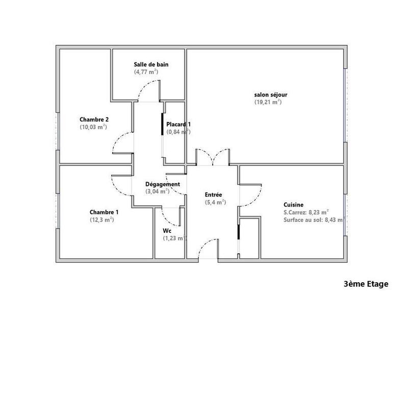 Appartement - 65 m² - 3 pièces