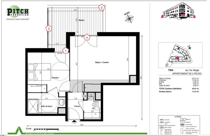 Appartement - 44 m² - 2 pièces