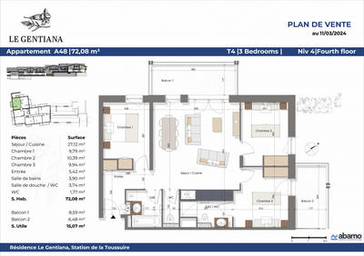 Appartement - 72 m² - 4 pièces