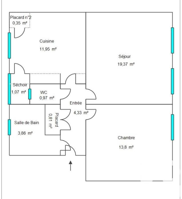 Appartement - 55 m² - 2 pièces