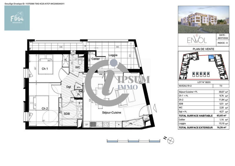 Appartement - 64 m² - 3 pièces