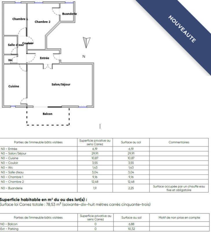 Appartement - 78 m² - 3 pièces