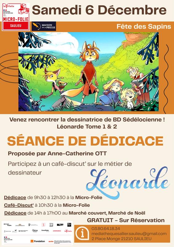 Dédicace et café-discut' Anne-Catherine Ott dessinatrice Bd Léonarde à la Micro-Folie de Saulieu Samedi 6 décembre - Fête des Sapins