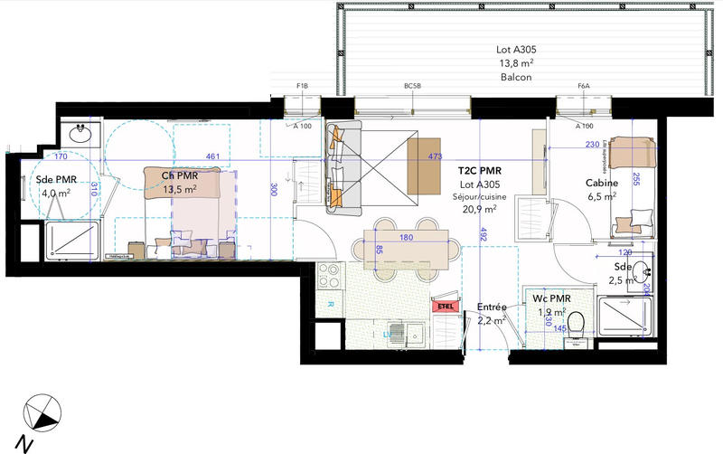 Appartement - 52 m² - 2 pièces