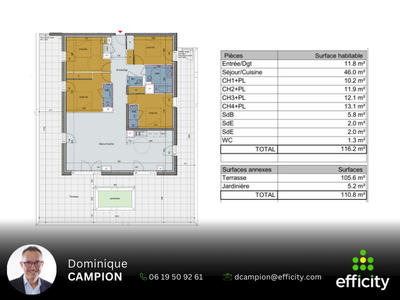 Appartement - 116 m² - 5 pièces