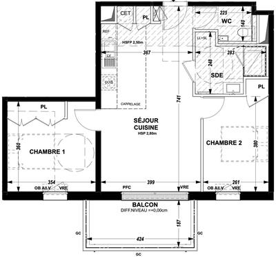 Appartement - 59 m² - 3 pièces