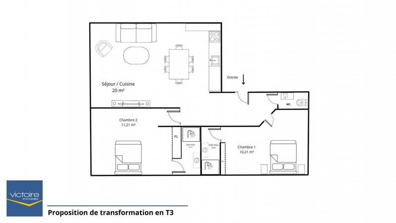 Appartement - 53 m² - 2 pièces