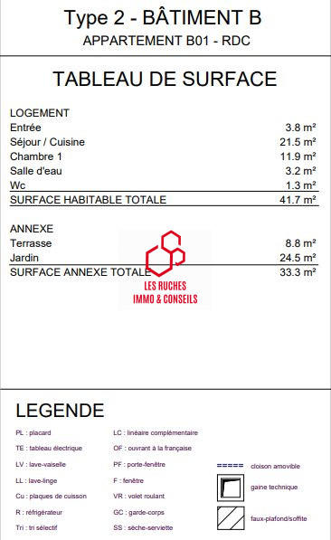 Appartement - 42 m² - 2 pièces