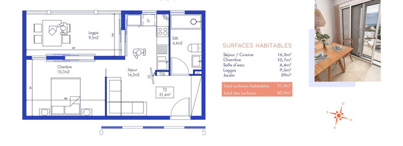 Appartement - 31 m² - 2 pièces