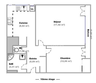 Appartement - 49 m² - 2 pièces