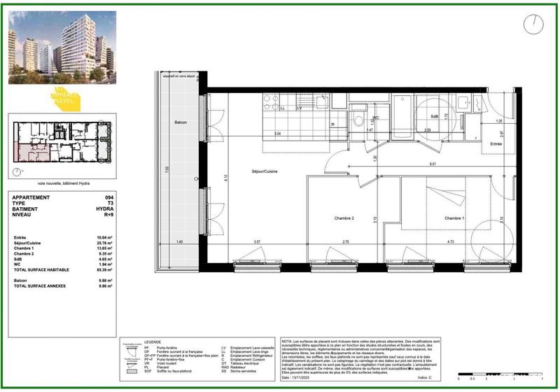 Appartement - 65 m² - 3 pièces