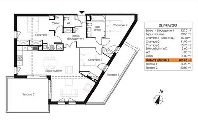 Appartement - 101 m² - 4 pièces