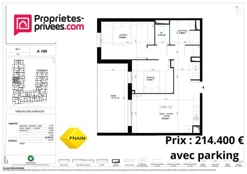 Appartement - 62 m² - 3 pièces