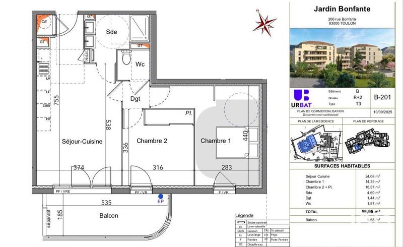 Appartement - 57 m² - 3 pièces