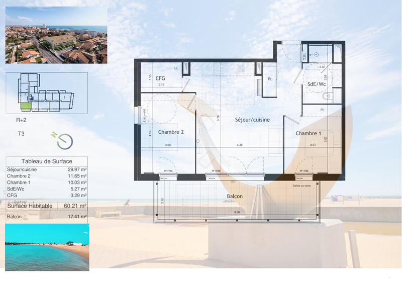 Appartement - 60 m² - 3 pièces