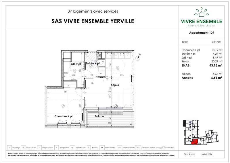Appartement - 43 m² - 2 pièces