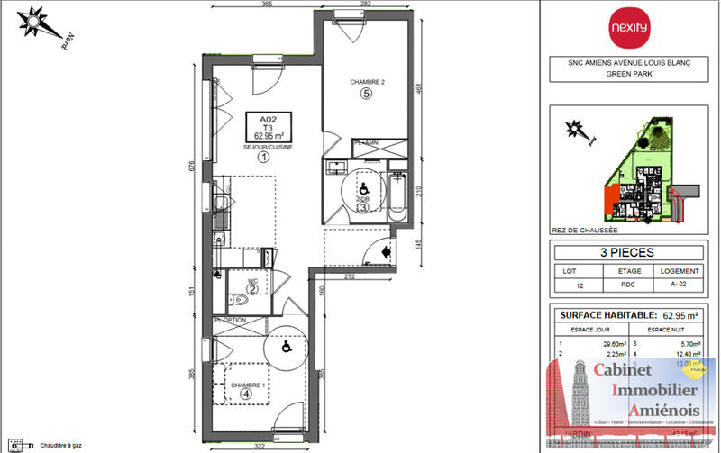 Appartement - 62 m² - 3 pièces