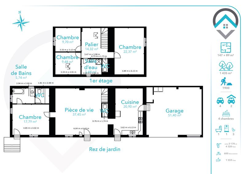 Maison - 147 m² - 6 pièces
