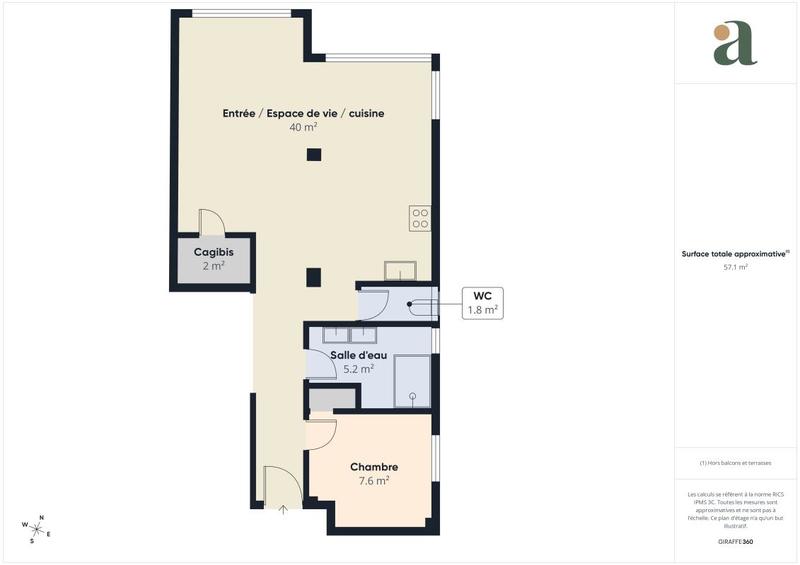 Appartement ancien - 56 m² - 2 pièces