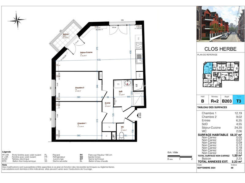 Appartement - 58 m² - 3 pièces