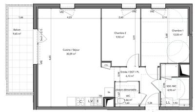 Appartement - 65 m² - 3 pièces