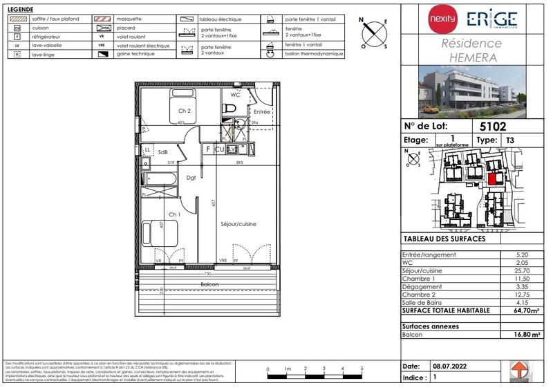Appartement - 65 m² - 3 pièces