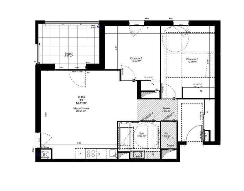 Appartement - 62 m² - 3 pièces