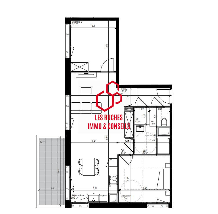 Appartement - 66 m² - 3 pièces