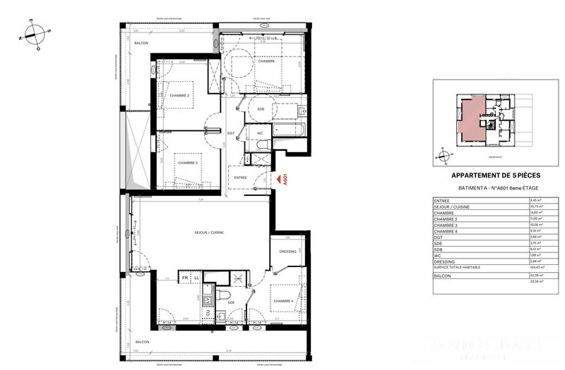 Appartement - 104 m² - 5 pièces
