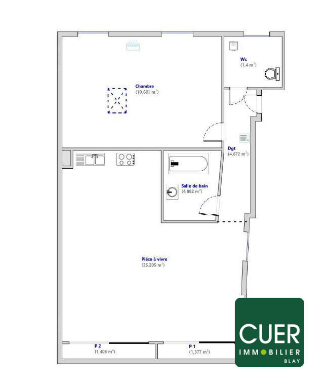 Appartement - 52 m² - 2 pièces