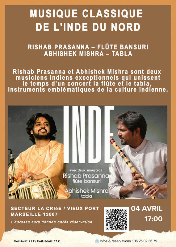 Musique indienne Rishab Prasanna (flûte Bansuri) et Abhishek Mishra (tabla).