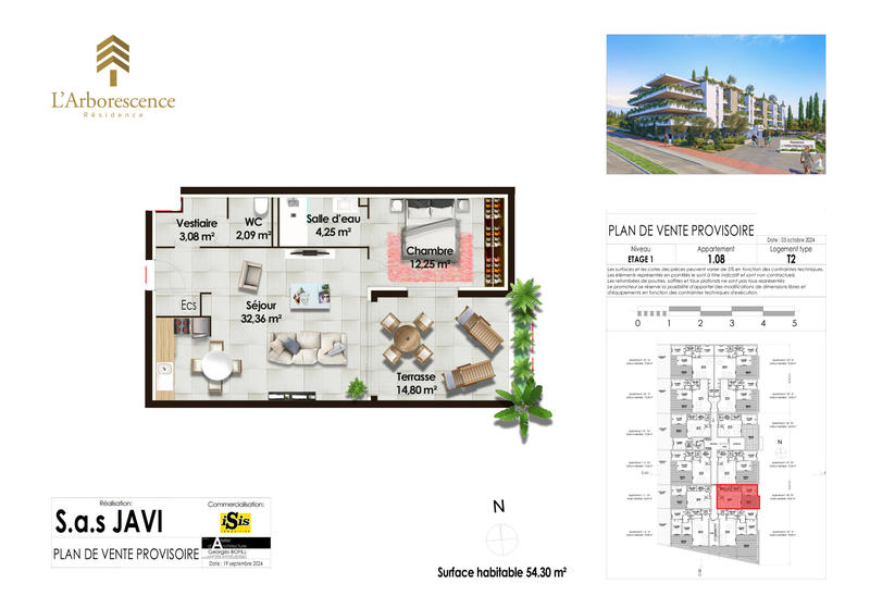 Appartement - 54 m² - 2 pièces