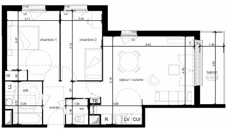 Appartement - 60 m² - 3 pièces