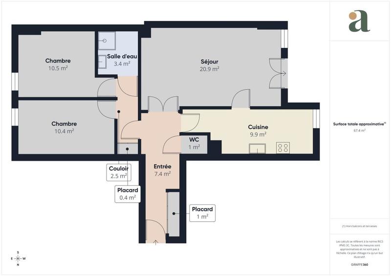 Appartement ancien - 69 m² - 3 pièces