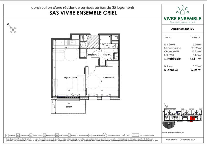 Appartement - 43 m² - 2 pièces