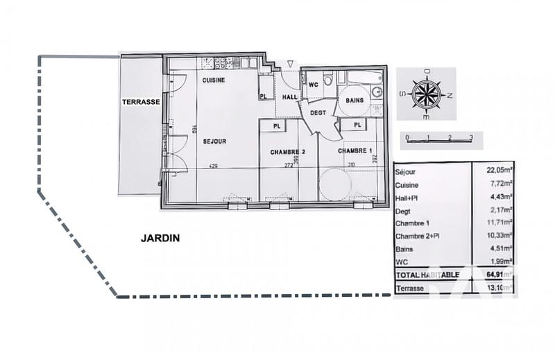 Appartement - 65 m² - 3 pièces