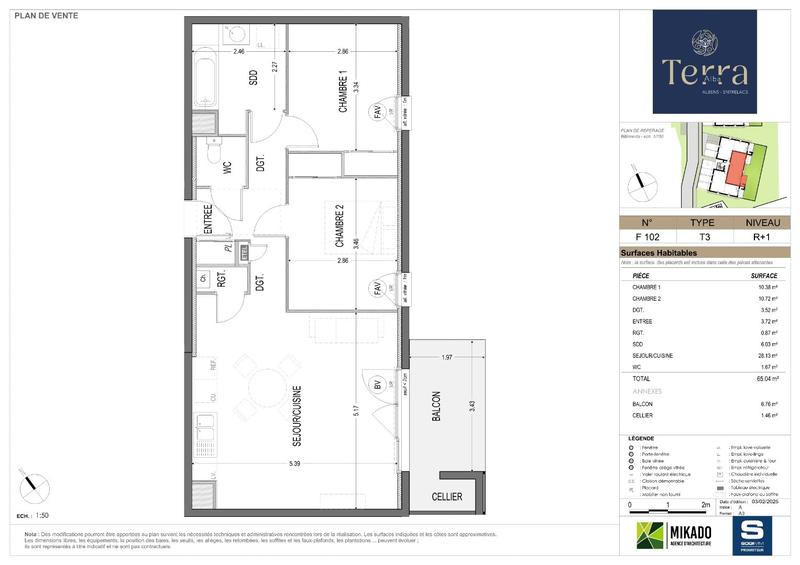 Appartement - 65 m² - 3 pièces