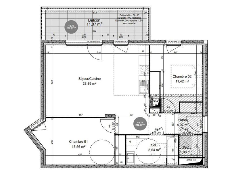 Appartement - 66 m² - 3 pièces