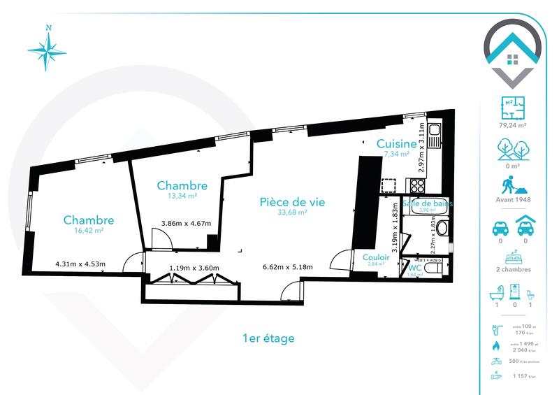 Appartement - 81 m² - 4 pièces
