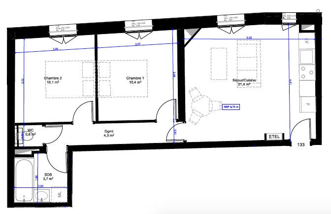Appartement - 50 m² - 3 pièces