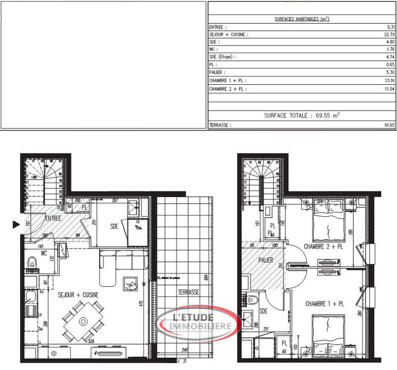 Appartement - 69 m² - 3 pièces