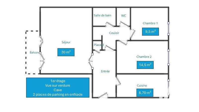 Appartement - 80 m² - 3 pièces
