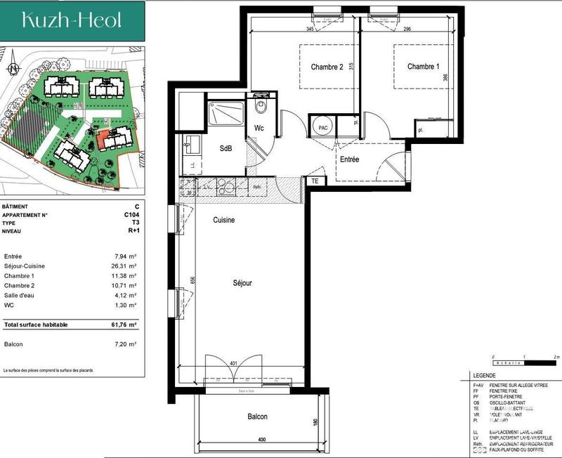 Appartement - 62 m² - 3 pièces