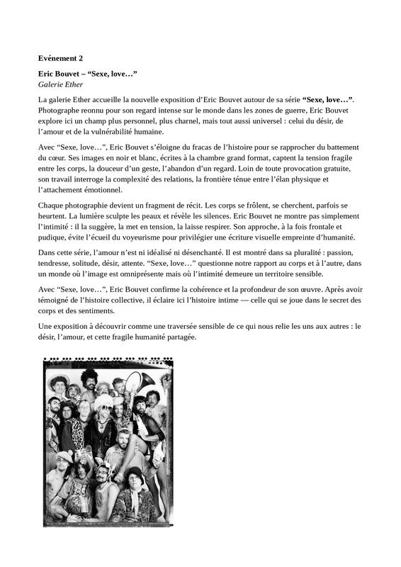 L'amour et le trouble, " Sexe, love... ", Galerie Ether
