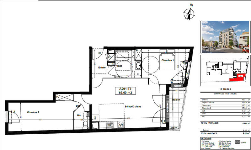 Appartement - 68 m² - 3 pièces