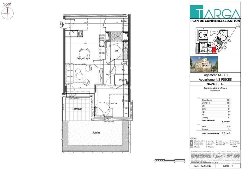 Appartement - 54 m² - 2 pièces