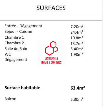 Appartement - 63 m² - 3 pièces