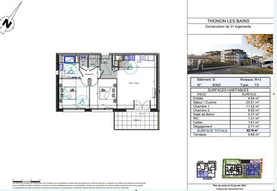 Appartement - 62 m² - 3 pièces