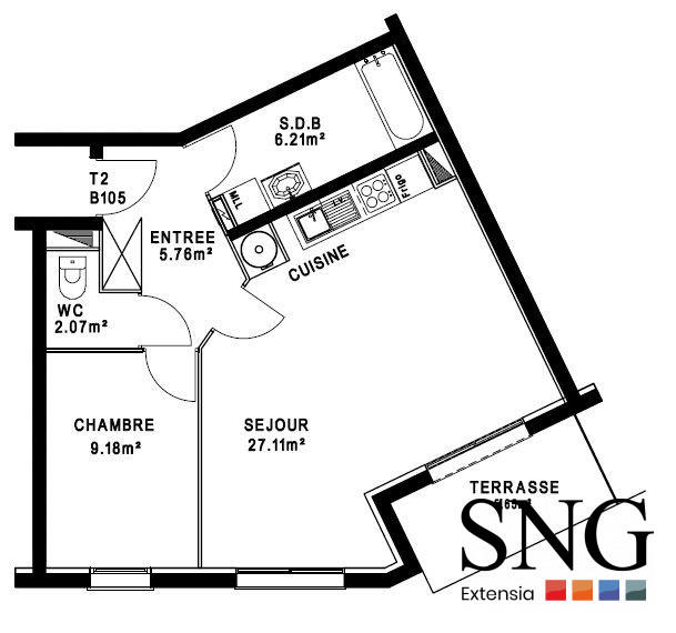 Appartement - 50 m² - 2 pièces