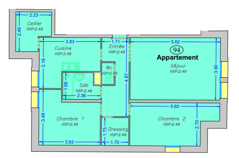 Appartement - 75 m² - 3 pièces